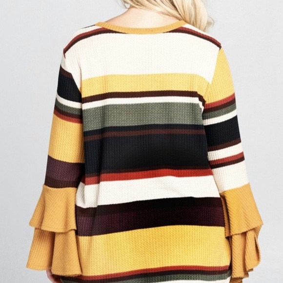 Stripped Knit Top Ruffle Bell Sleeves Plus Size - Picture 3 of 4